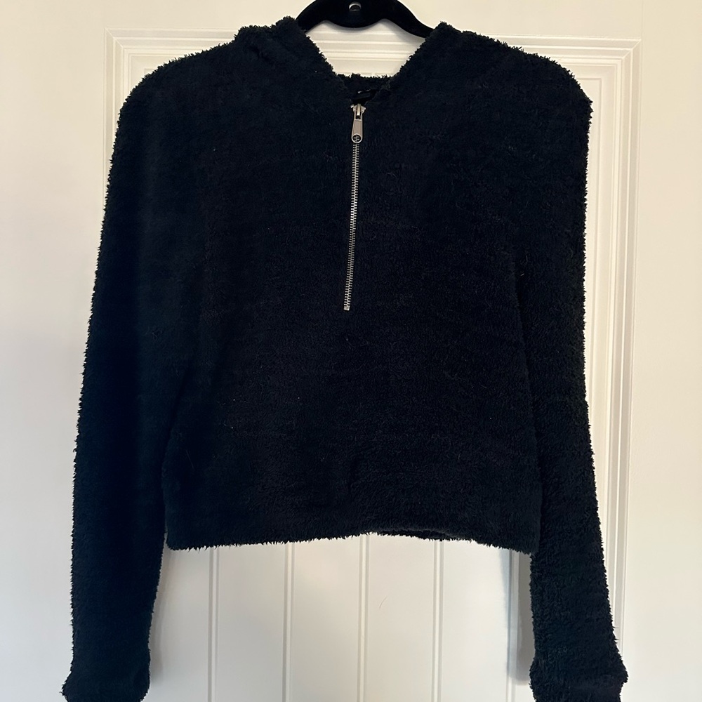 Urban Outfitters fuzzy half zip cropped hoodie.